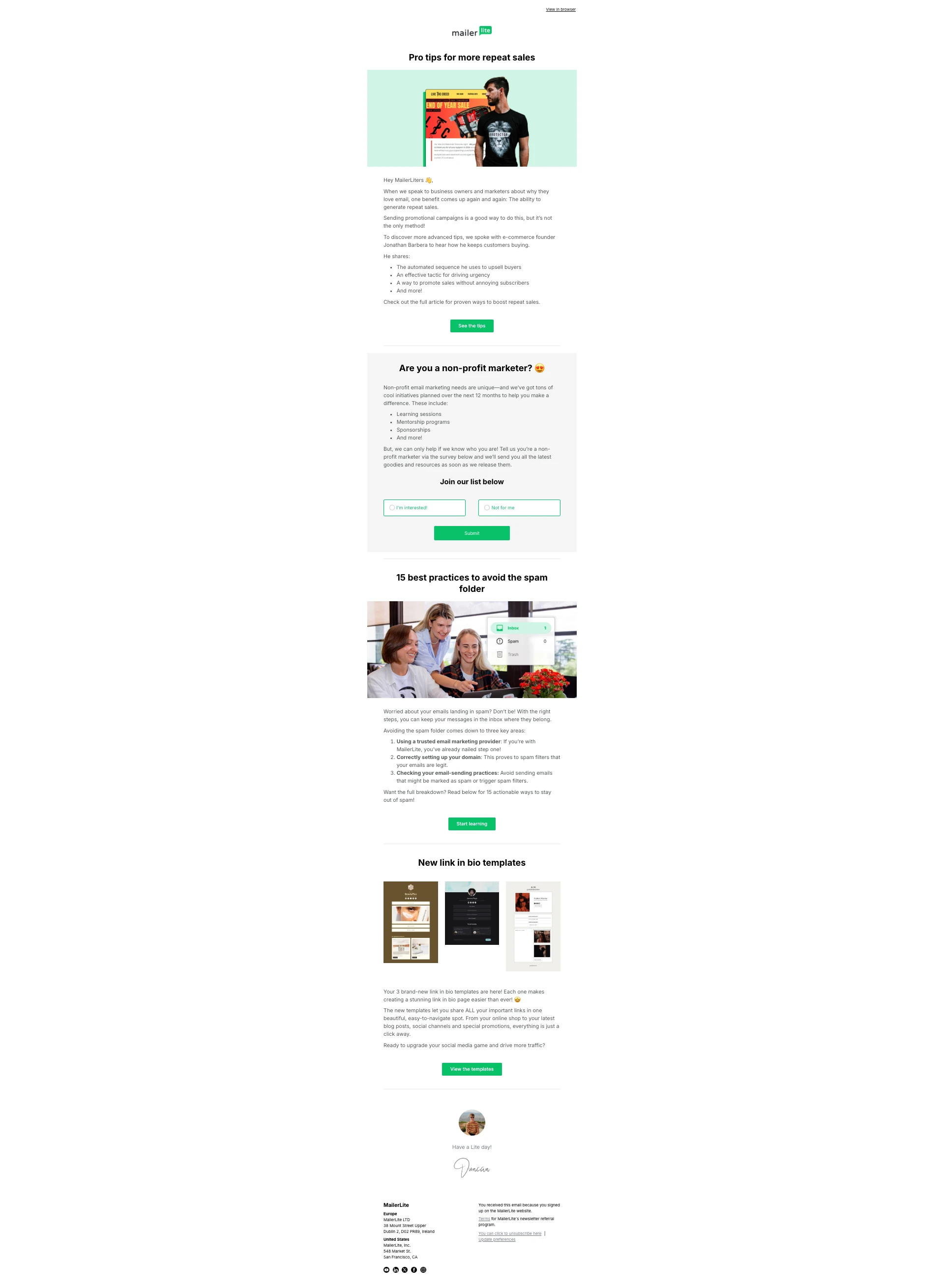 An email segmentation example from MailerLite