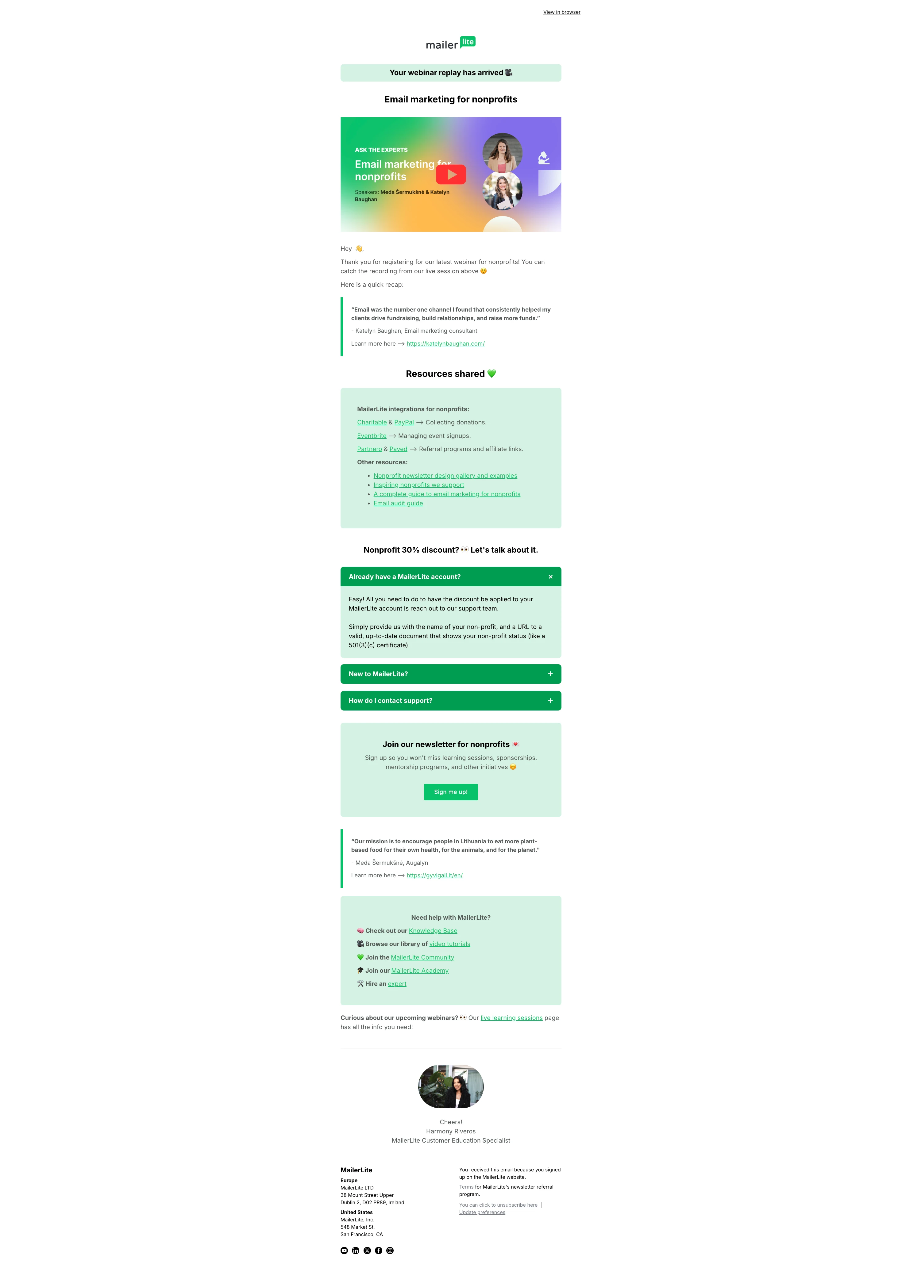 At MailerLite, our post-webinar follow-up focuses on maximizing value and encouraging engagement
