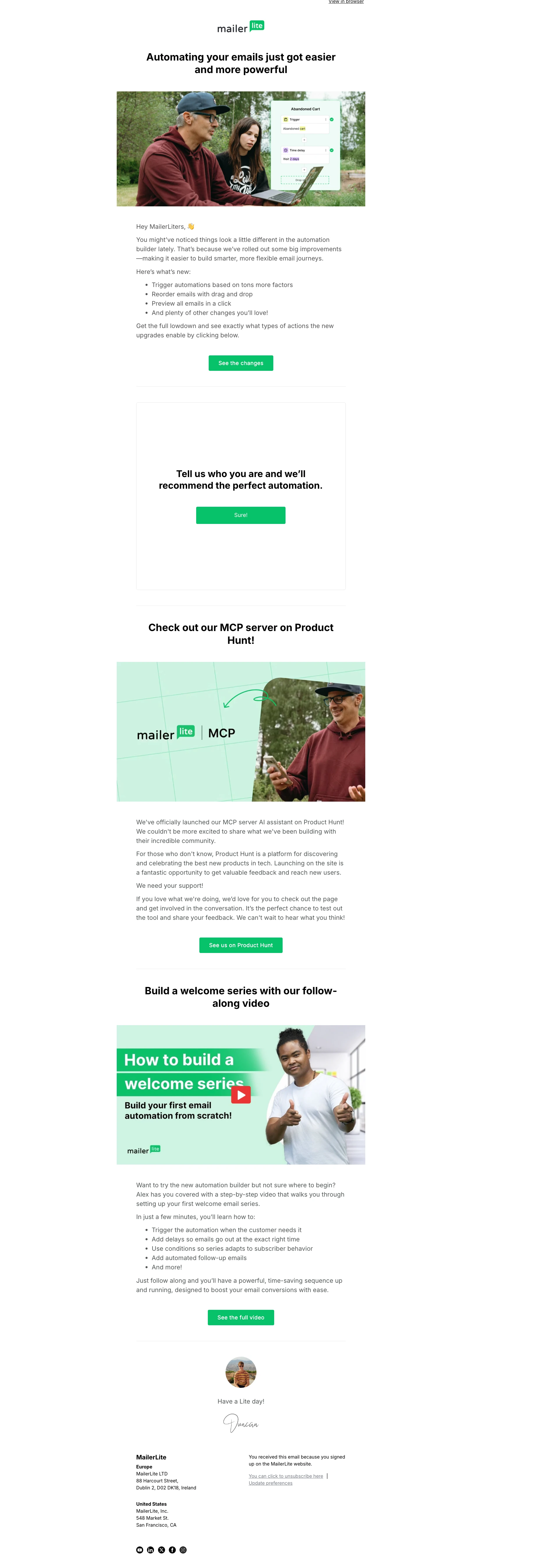 A MailerLite newsletter screenshot