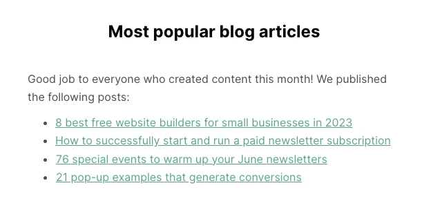 Most popular blog articles internal newsletter