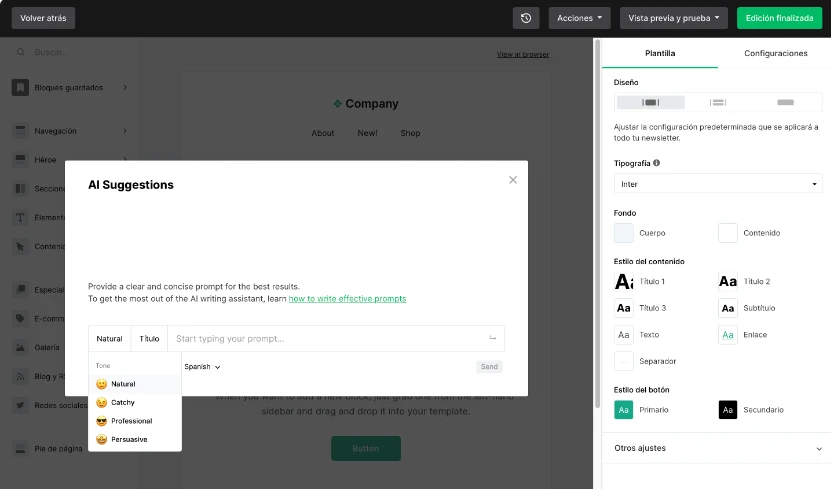 Asistente de escritura para landing page