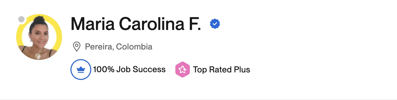 Perfil con la información de la agencia de María Carolina F. en UpWork