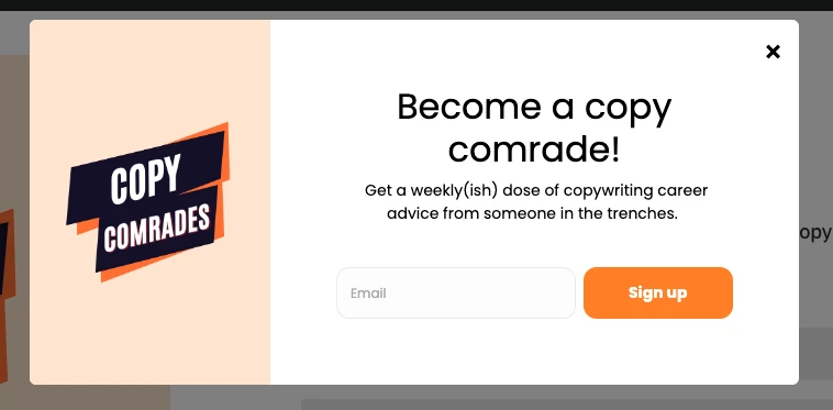 Copy Comrades’ pop-up made with MailerLite