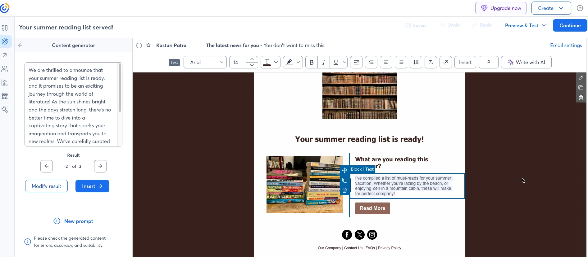 Constant Contact's AI can generate subject lines and email content