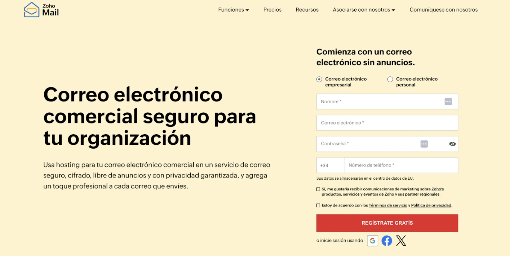 Web oficial de Zoho mail para crear cuentas de correo gratuitas