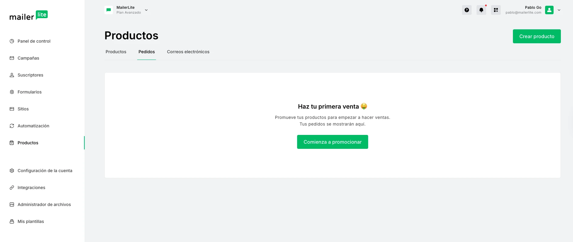 Informe de producto en MailerLite