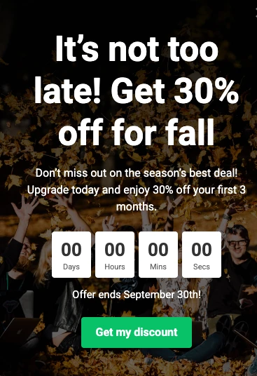 A MailerLite coupon showing urgency to get 30% off before the end of September