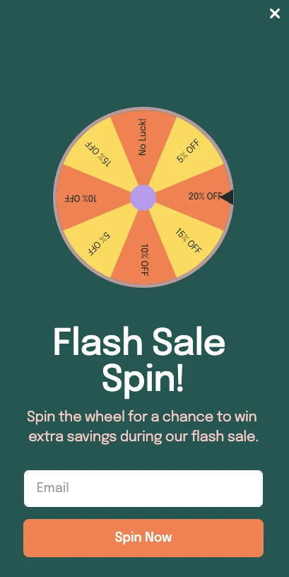 Flash sale spin the wheel template on MailerLite