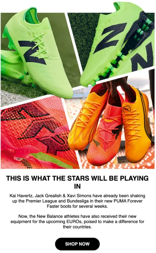 Unisportsstore highlighted the cleats players will wear at the Euro 2024 in its email