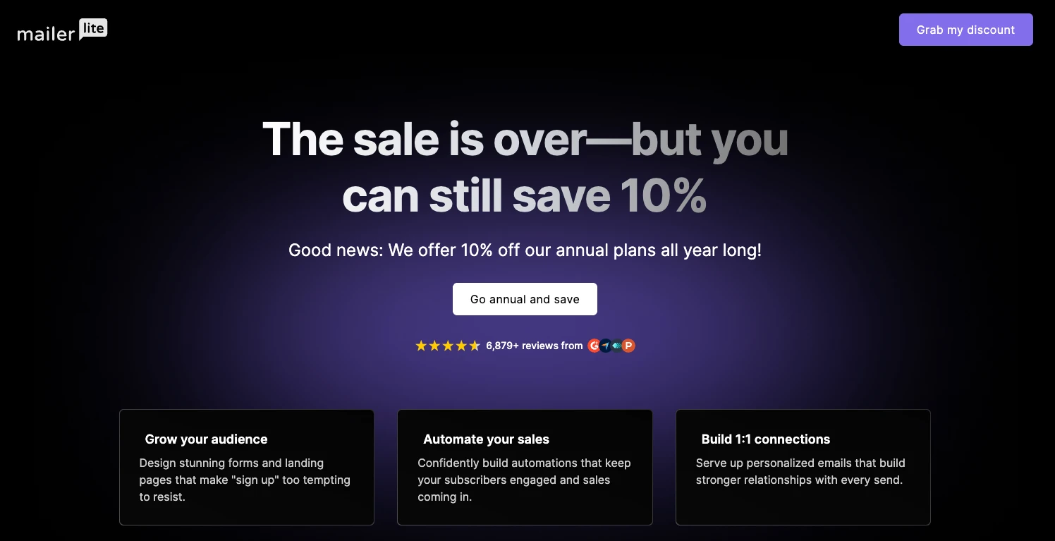MailerLite’s evergreen Black Friday page