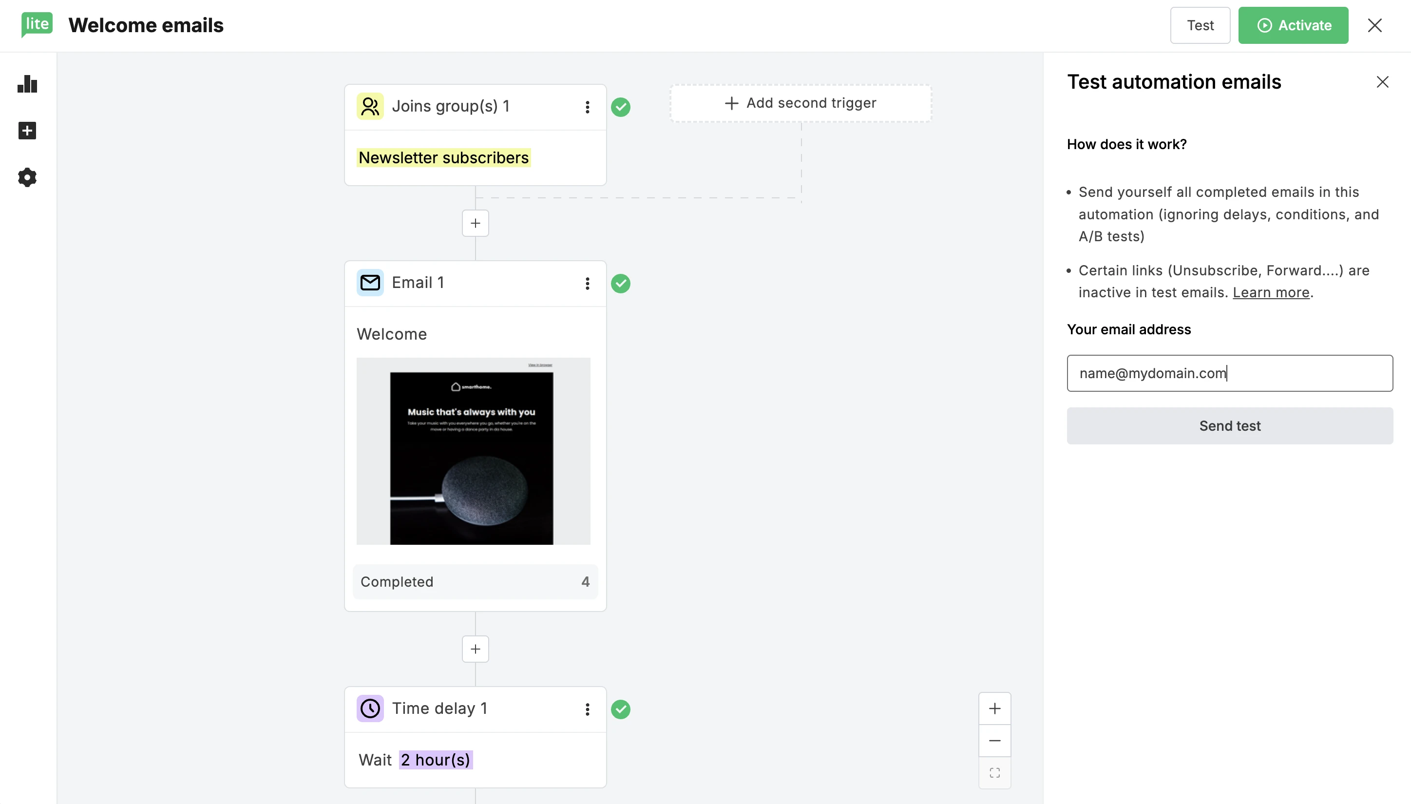 Screenshot showing the option to preview all emails in MailerLite