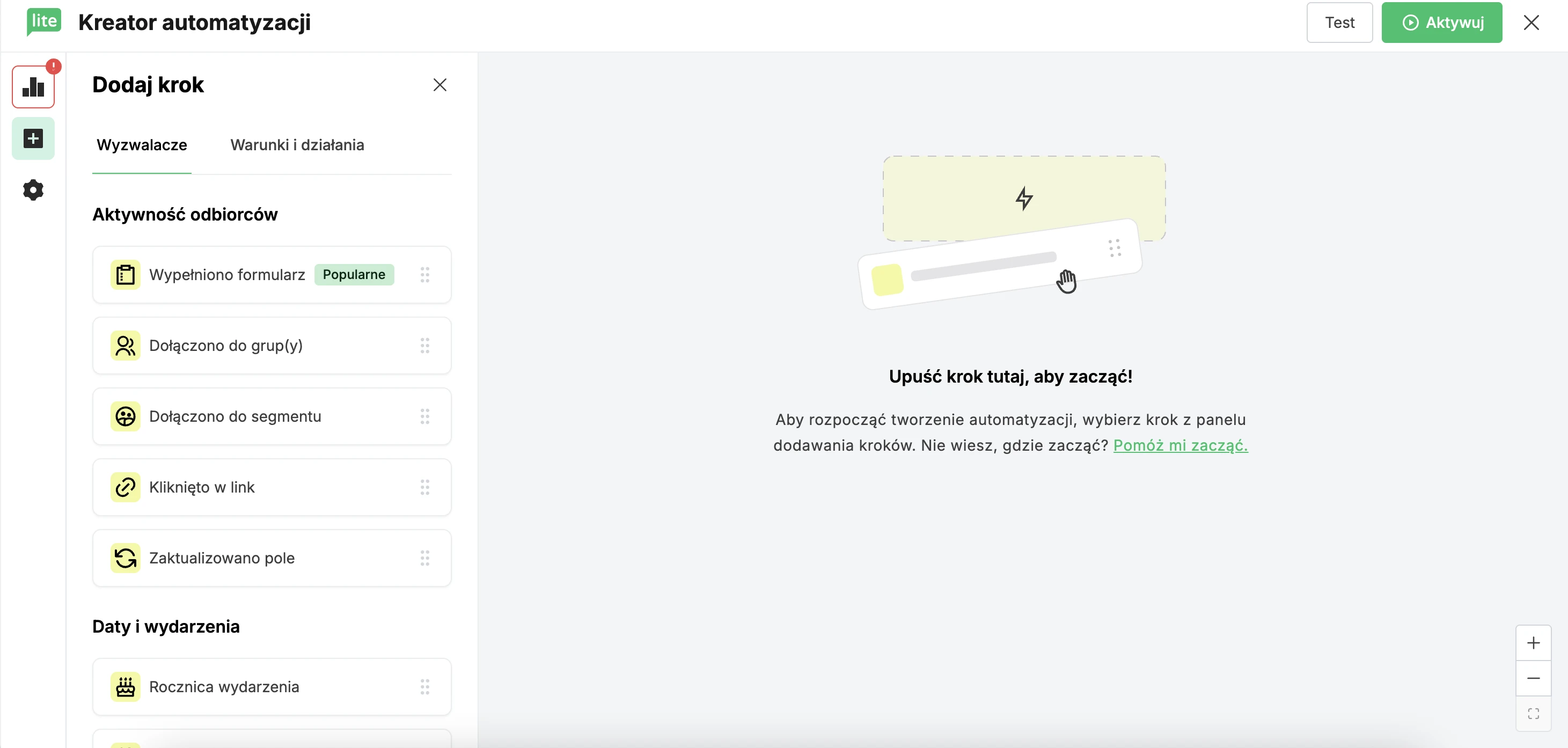 Screenshot nowego Kreatora Drag & Drop od MailerLite
