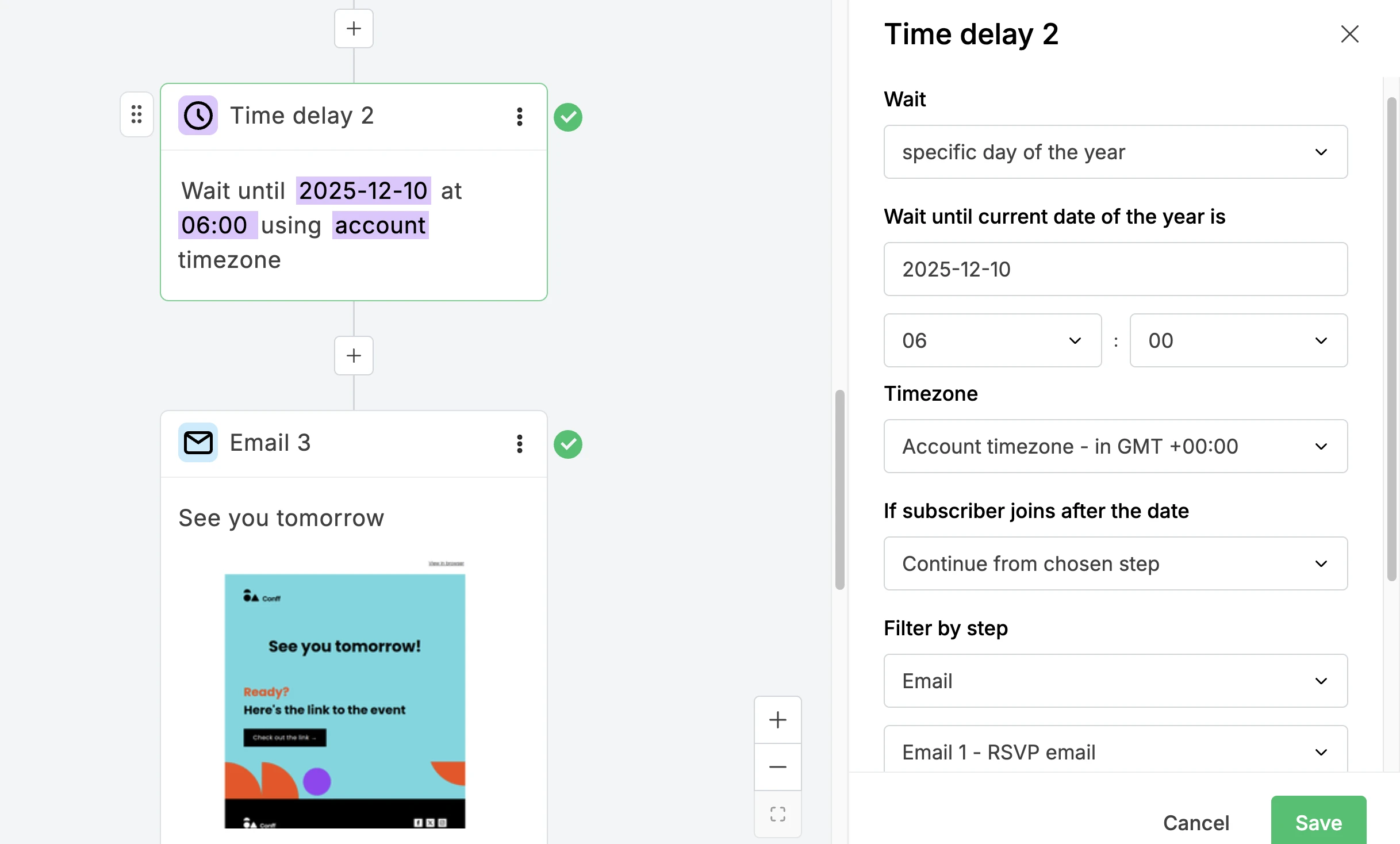 Automation delay options in MailerLite