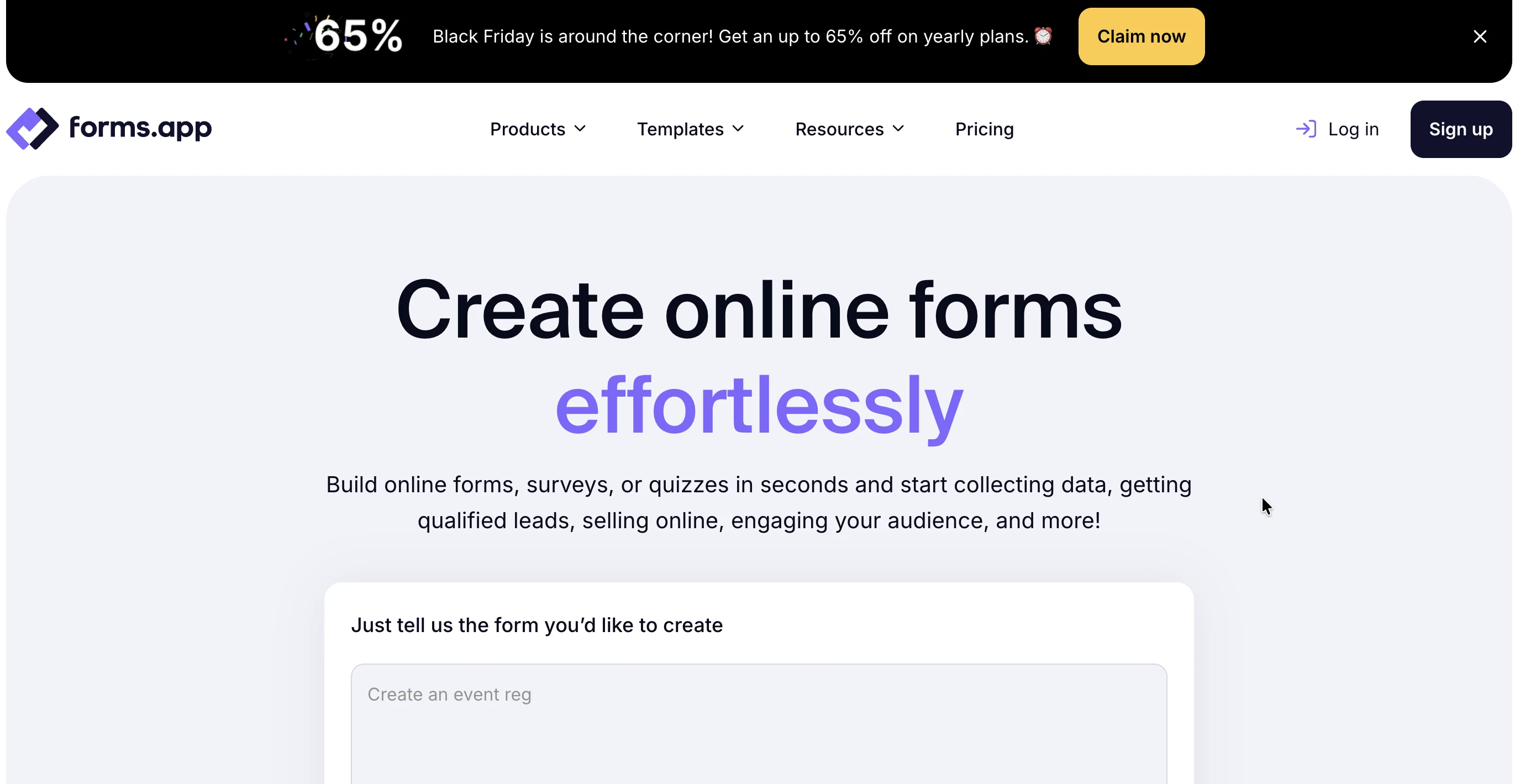 The Forms.app homepage