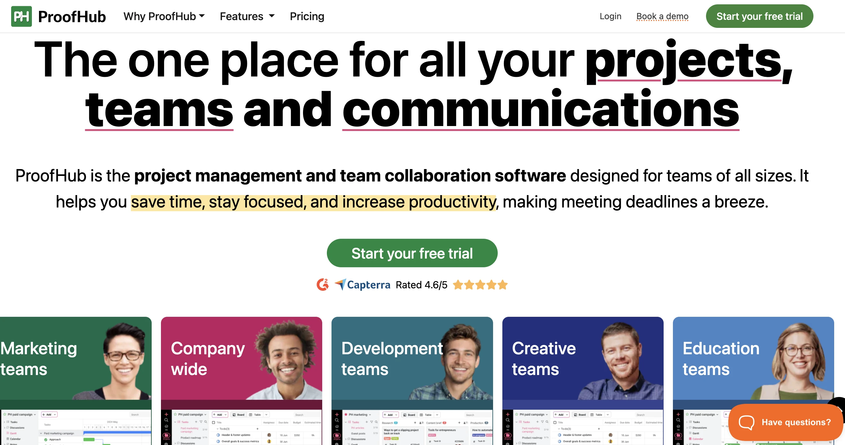 The ProofHub homepage