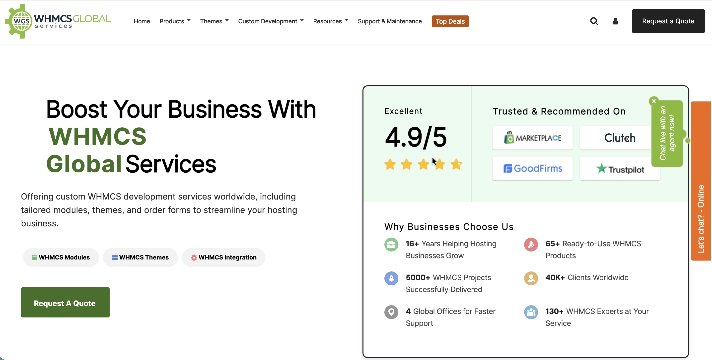 WHMCS Services website homepage