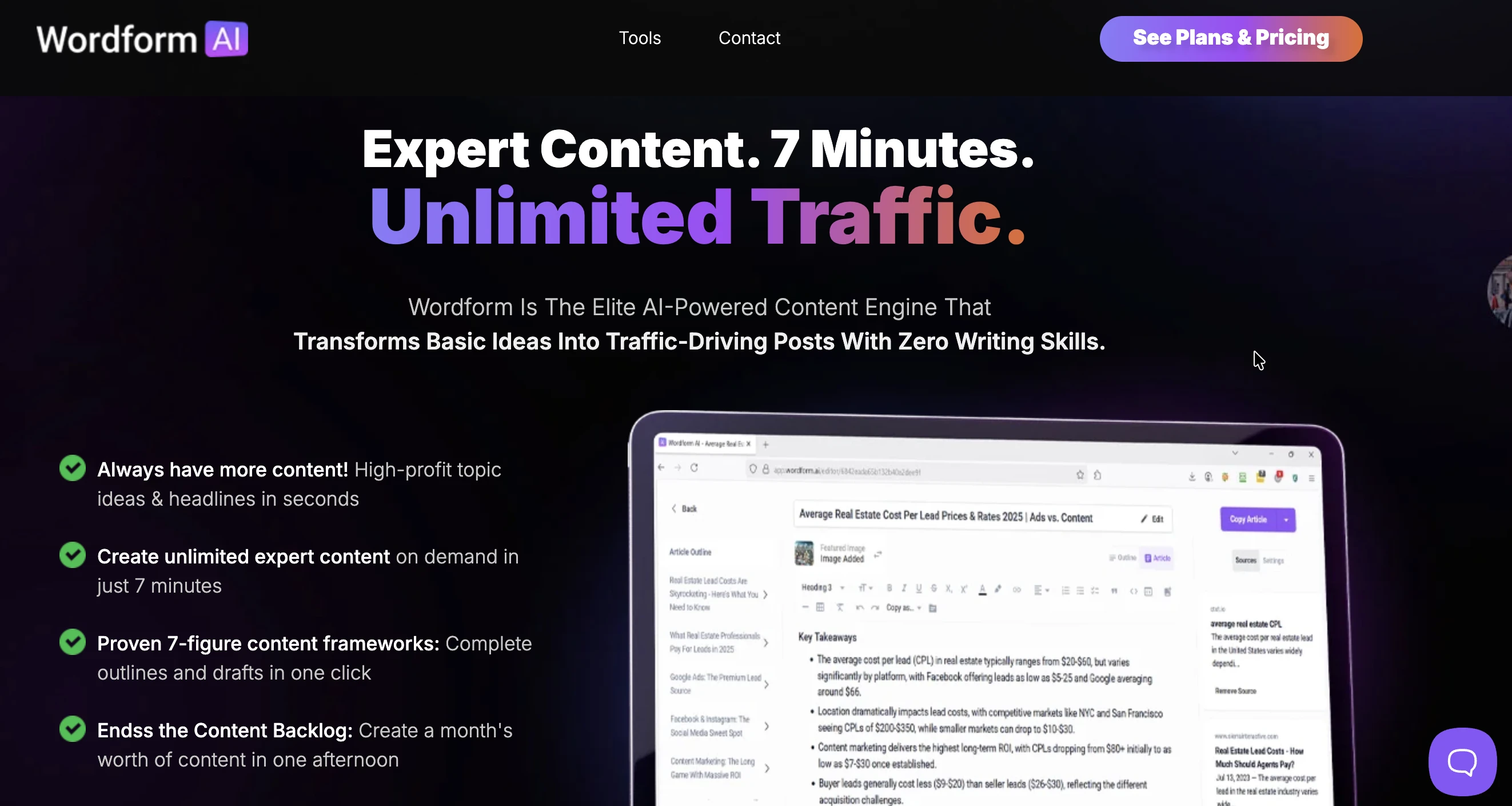 Wordform AI website homepage