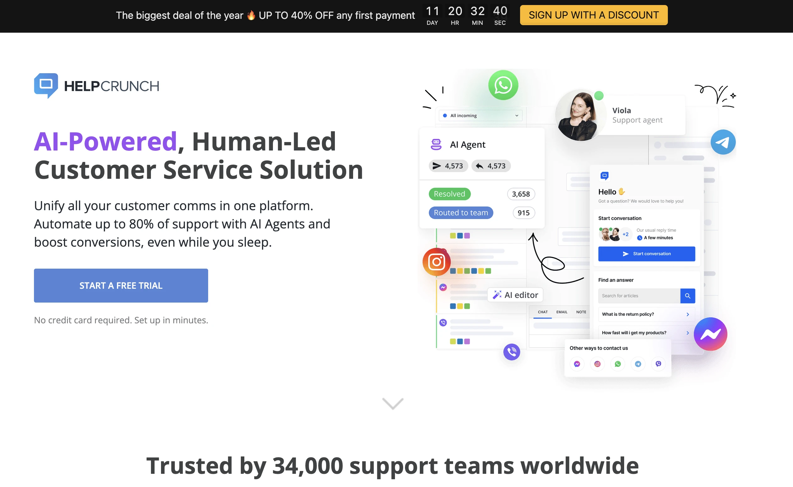 The HelpCrunch homepage