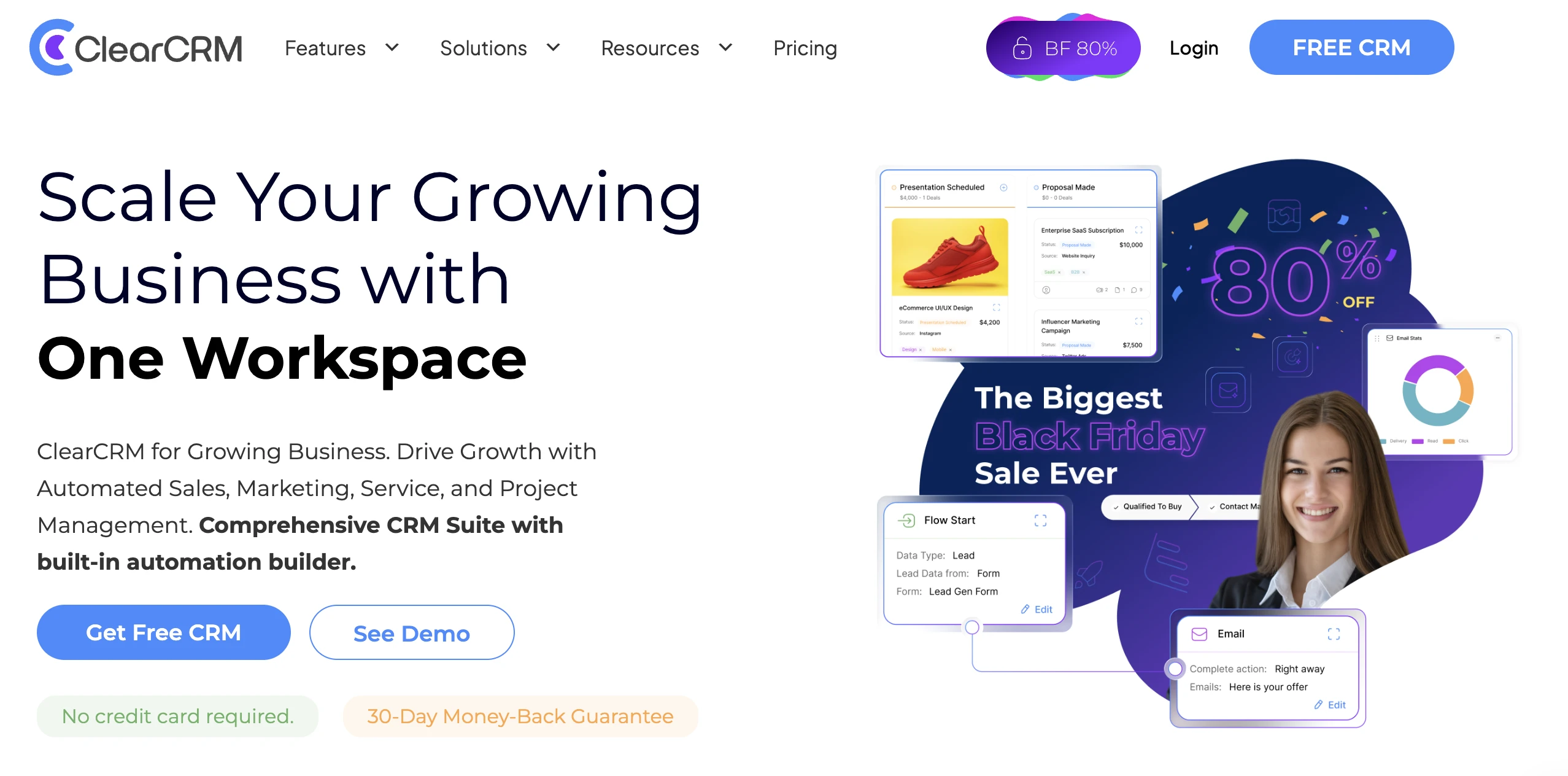 ClearCRM homepage screenshot