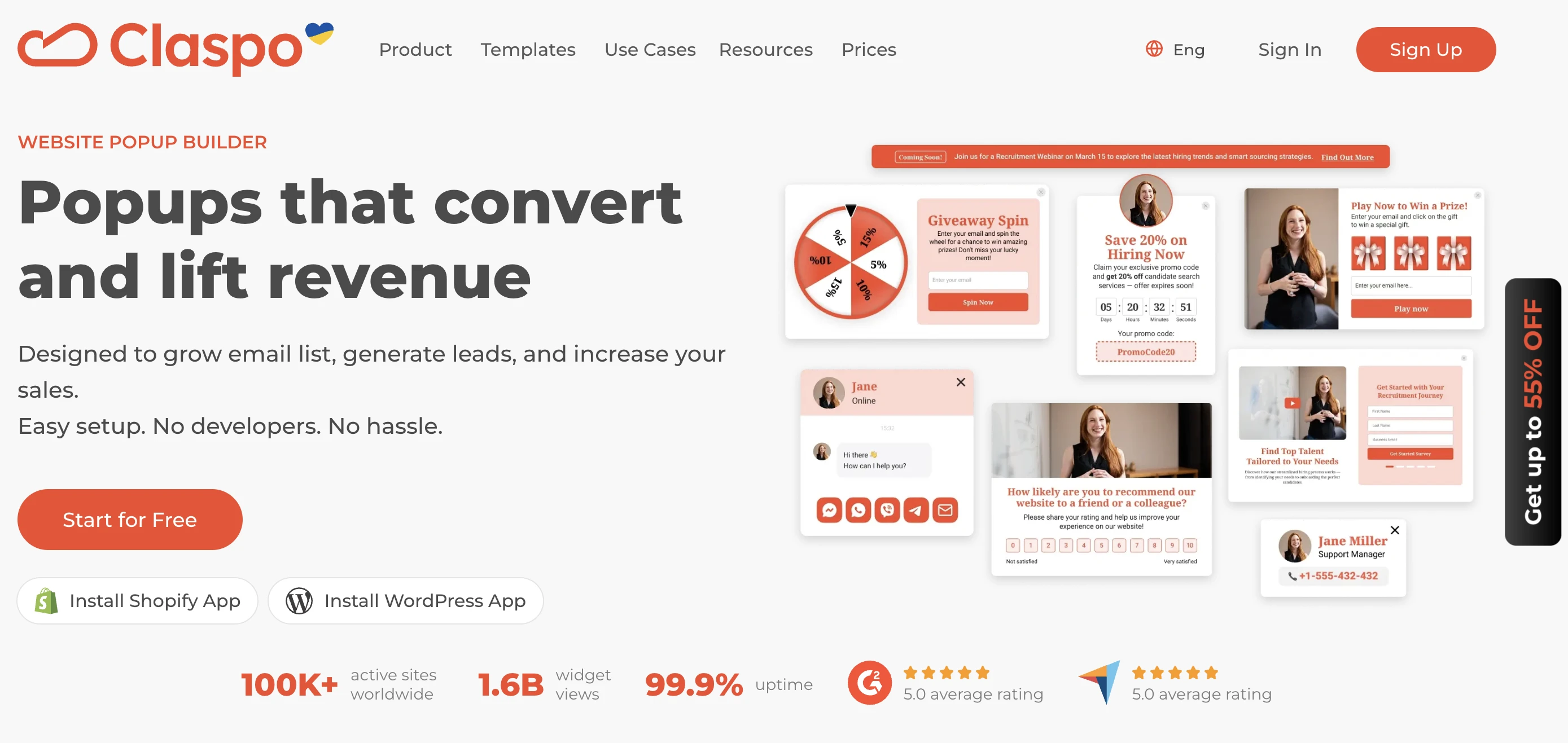 Claspo's homepage screenshot