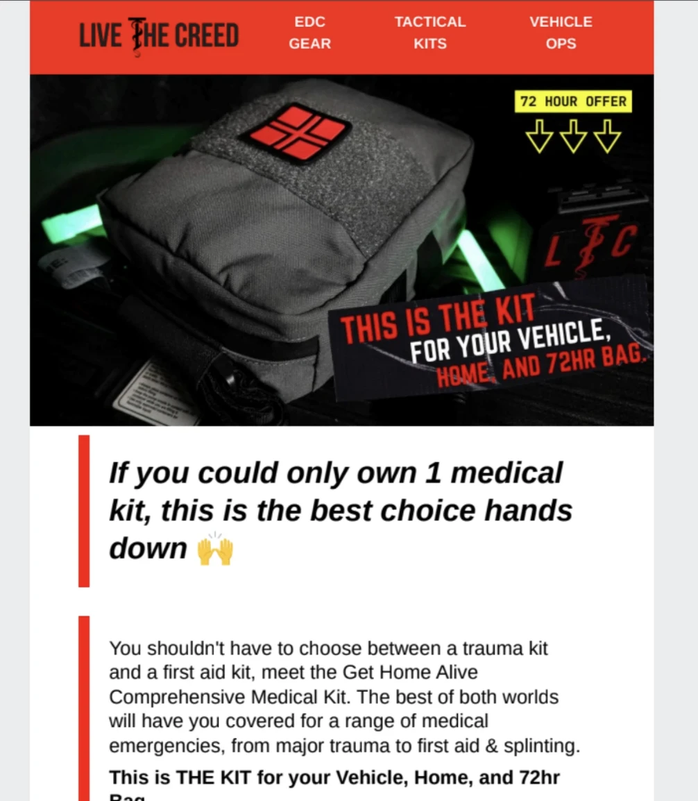 Upsell email example from Live The Creed