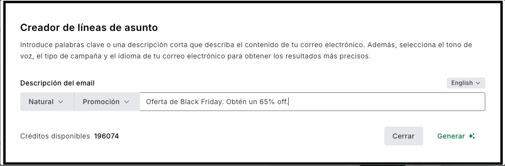 Generador de líneas de asunto  de MailerLite