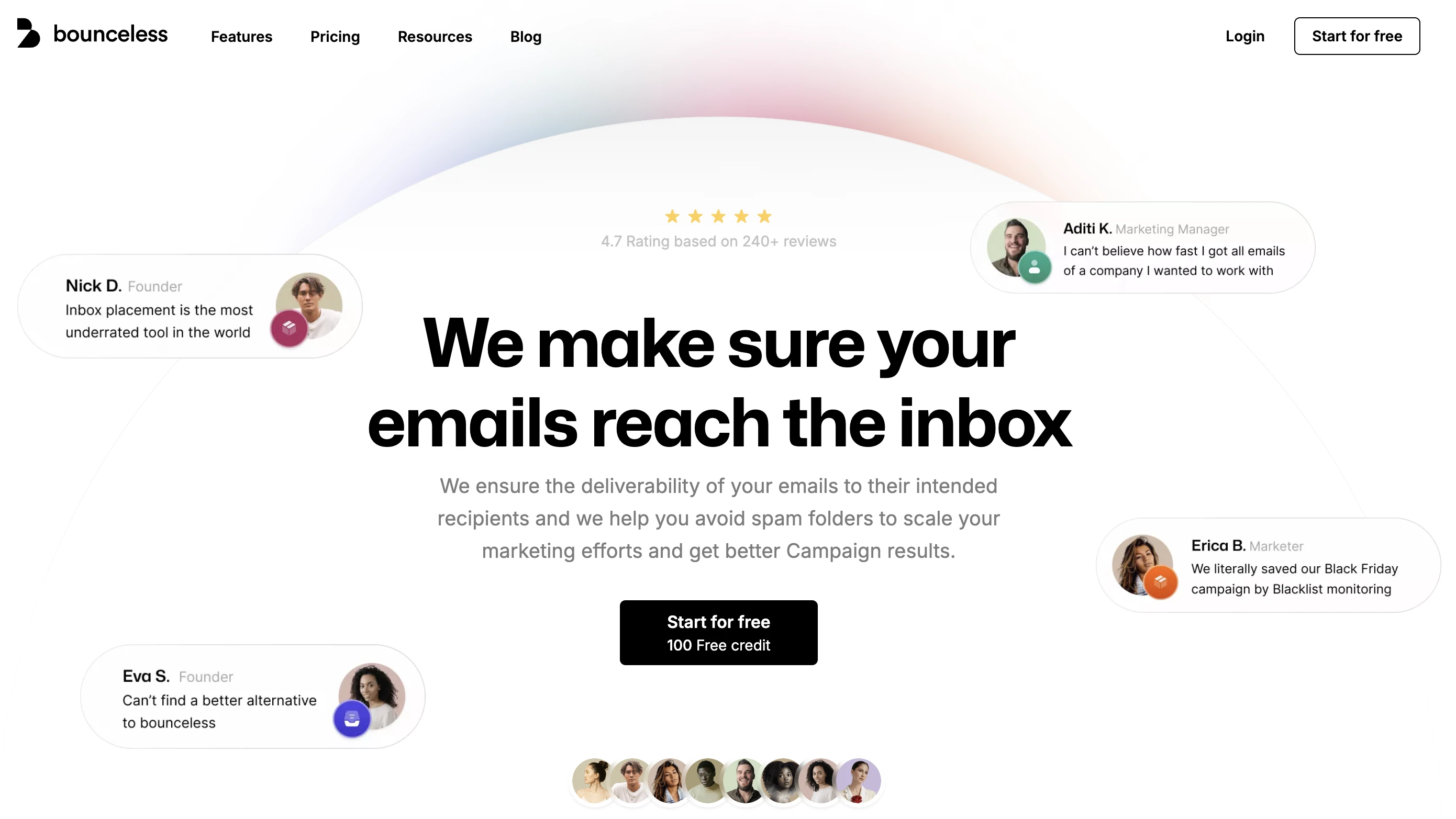 Bounceless homepage header screenshot