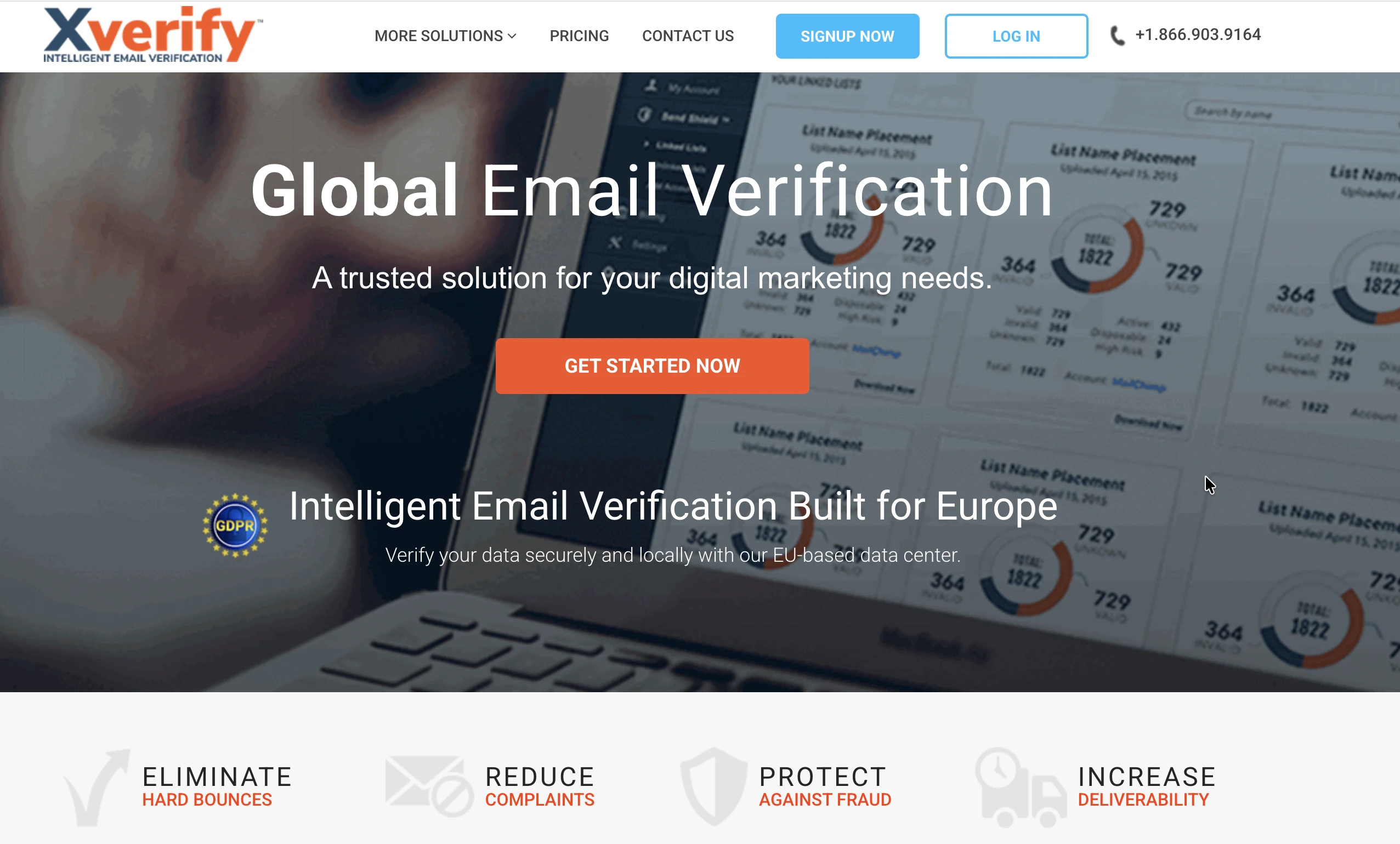 XVerify homepage header screenshot