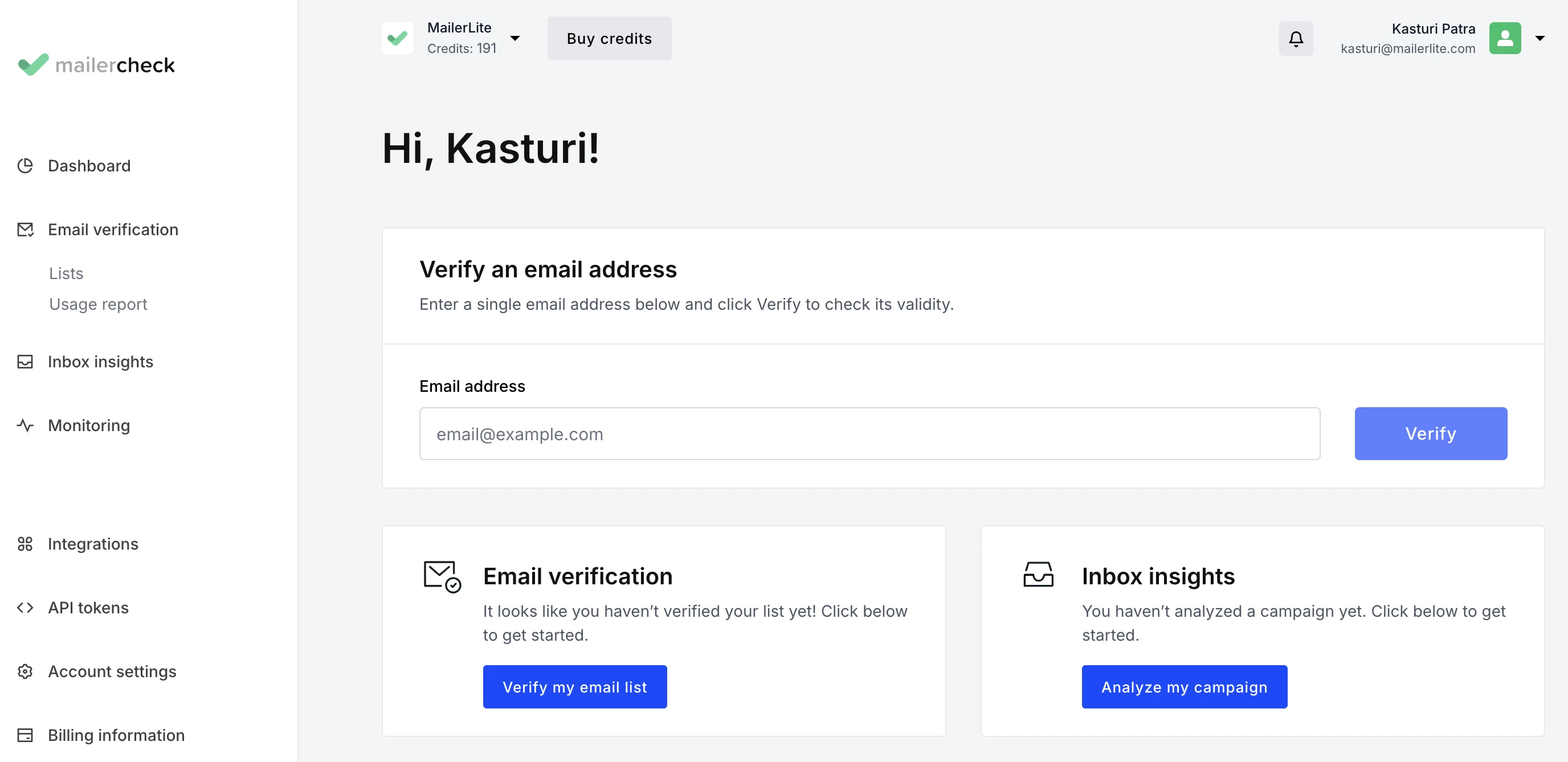 Connecting an existing MailerCheck account