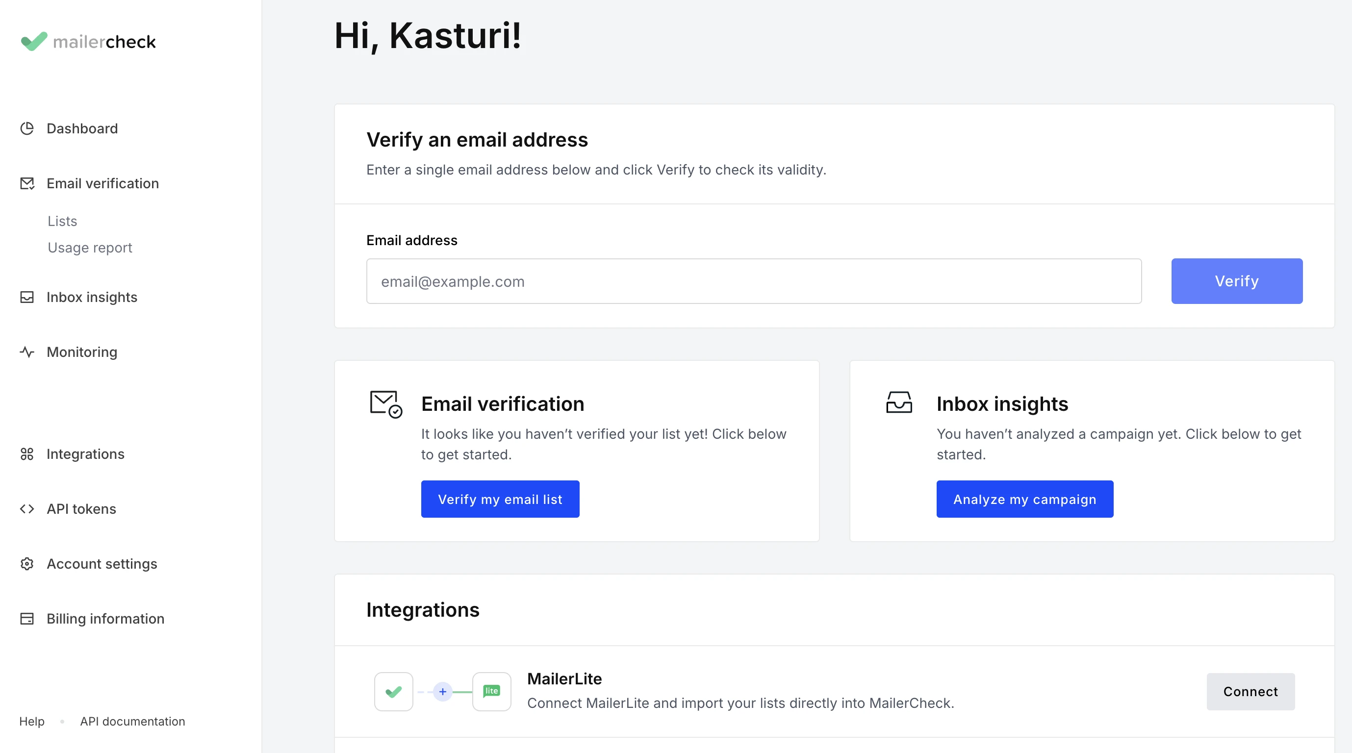 Example of MailerCheck dashboard