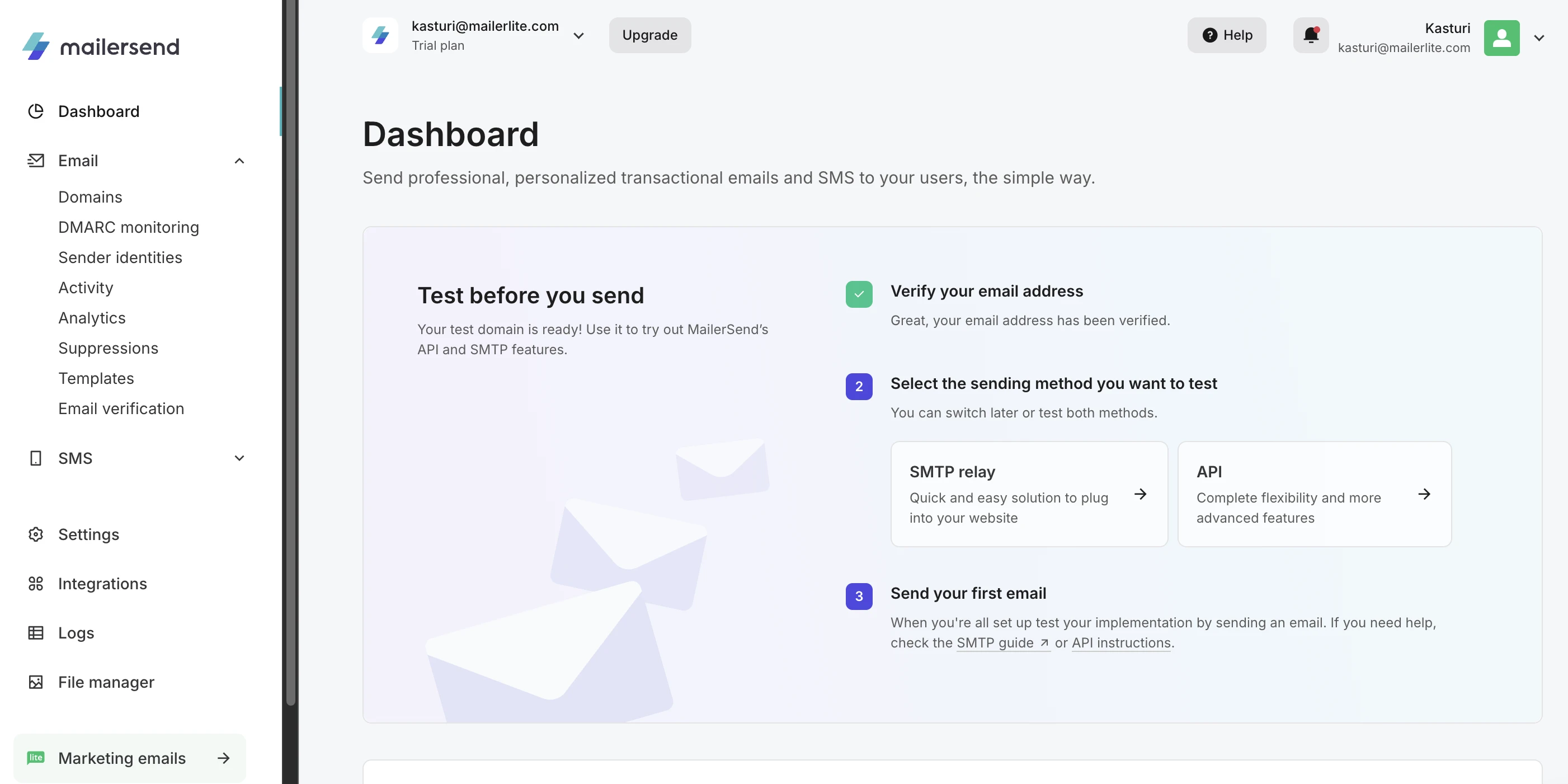 MailerSend dashboard