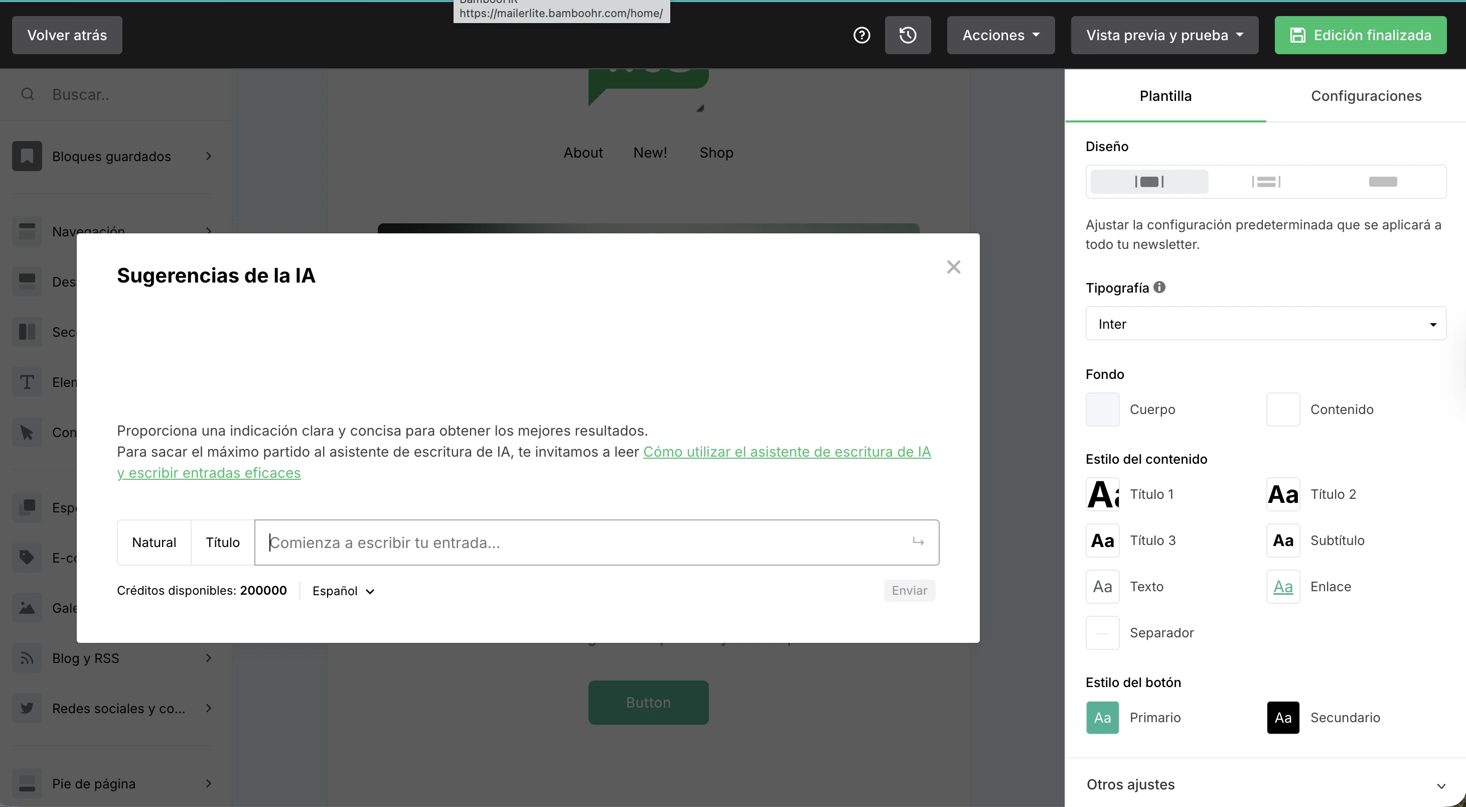 Sugerencias de IA de MailerLite