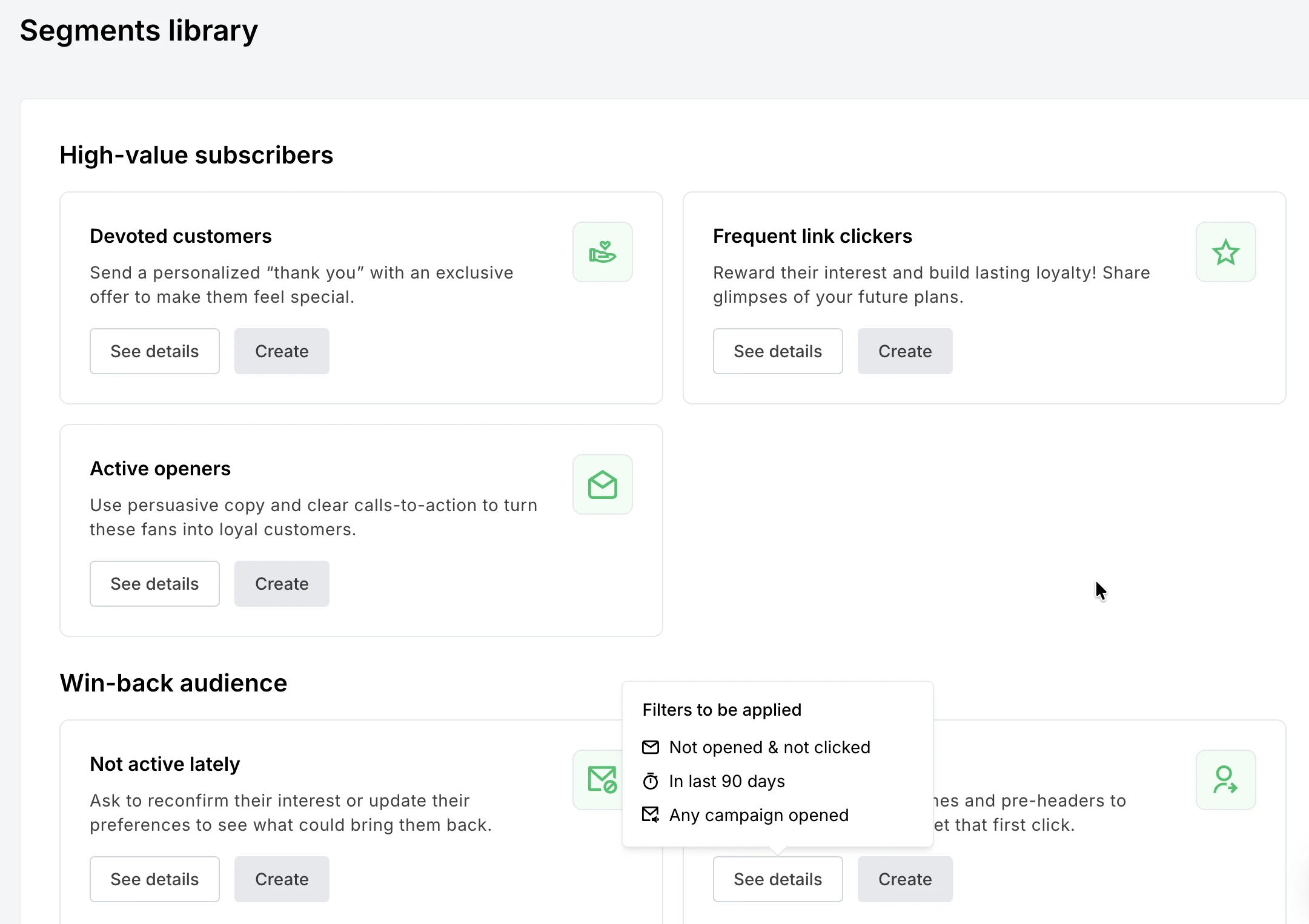 MailerLite Segments library