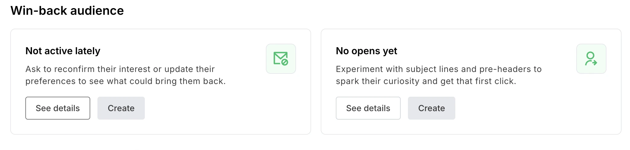 Win-back audience segment on MailerLite Segments library