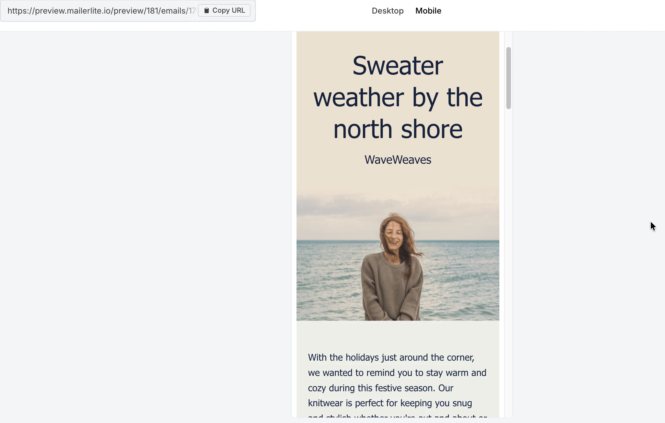 A mobile responsive email on MailerLite