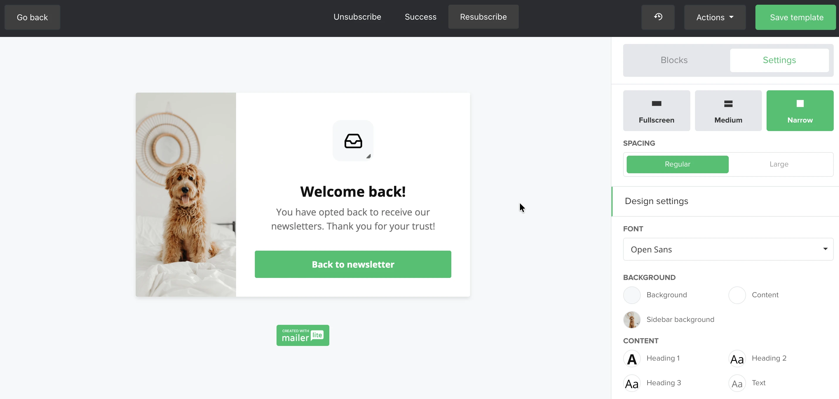 Resubscribe page on MailerLite