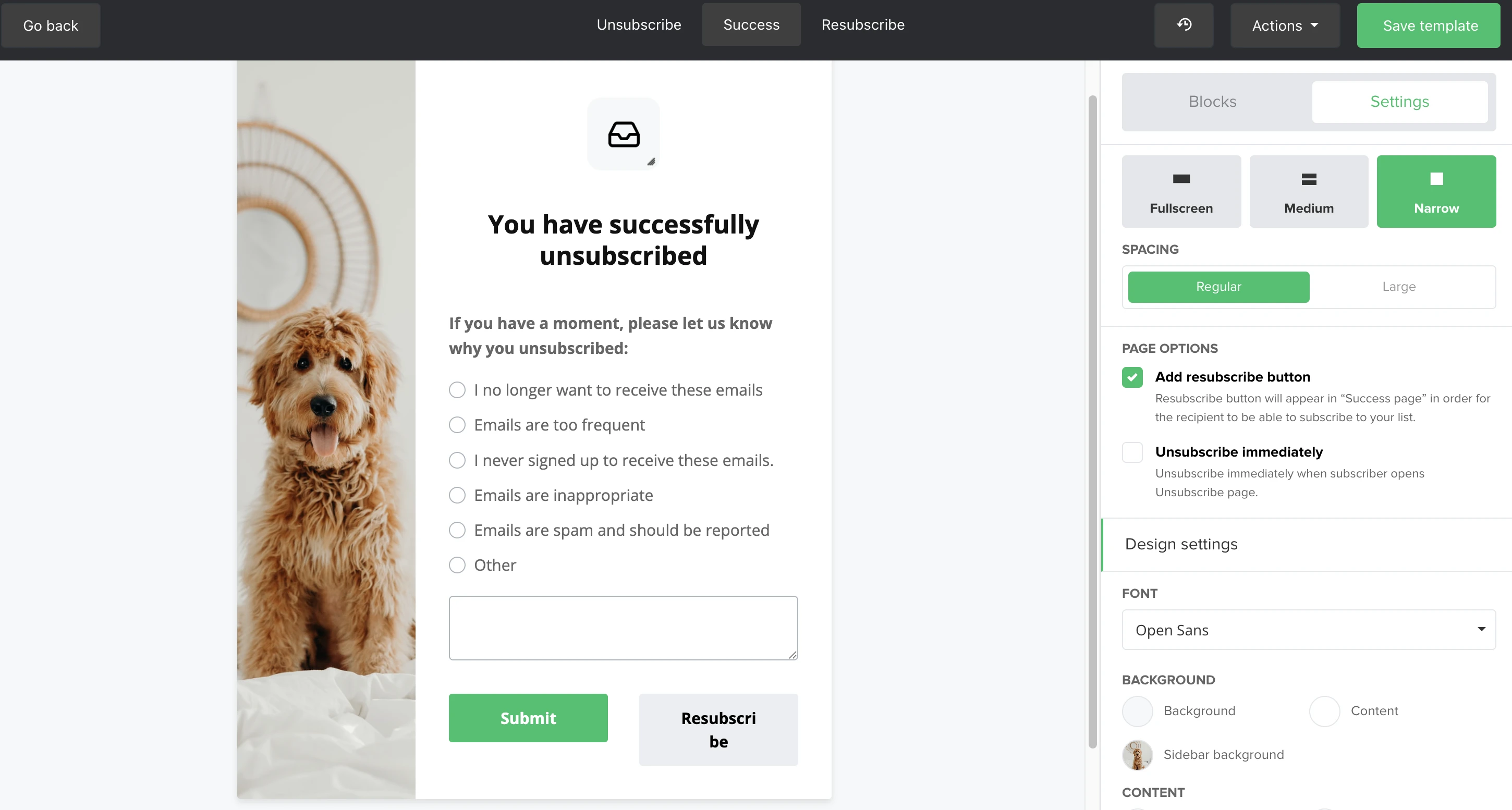 MailerLite's unsubscribe survey