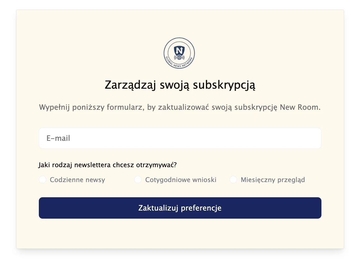 Przykład centrum preferencji z pytaniem o częstotliwość wysyłki