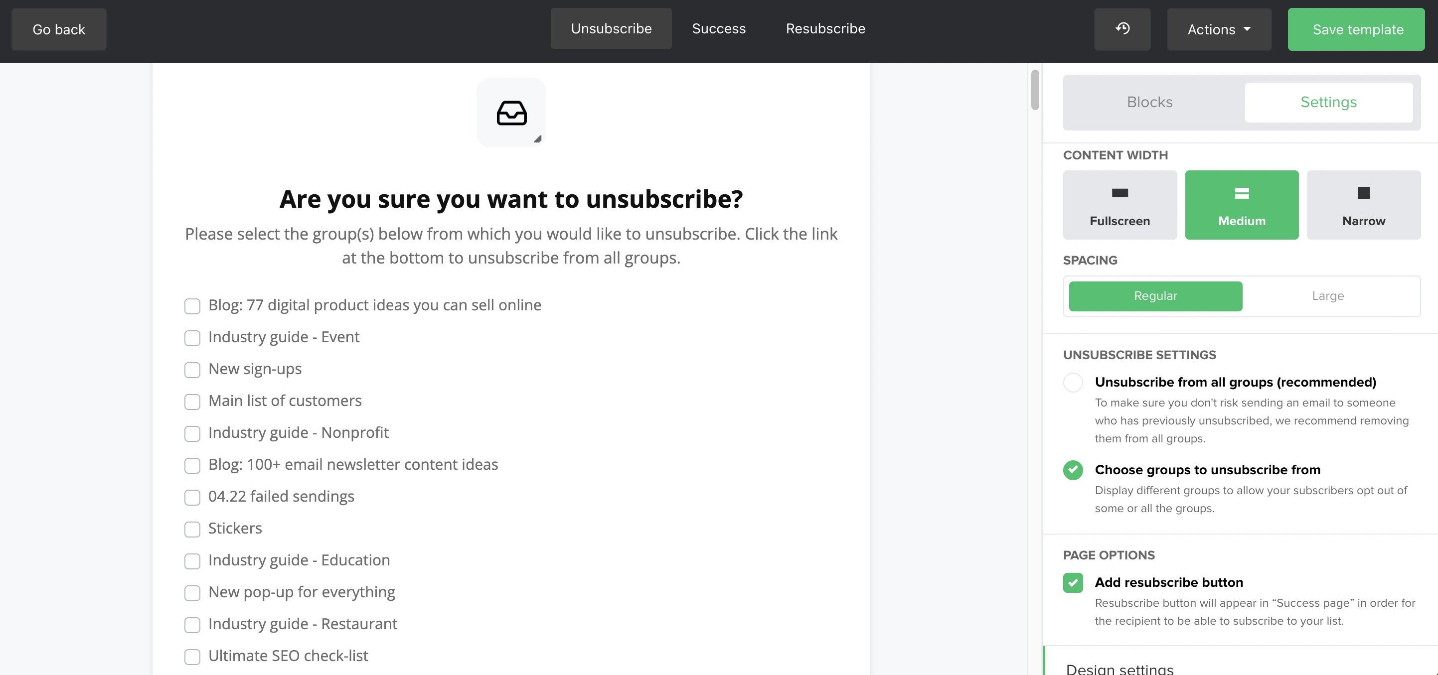 Group-level preferences on the unsubscribe page
