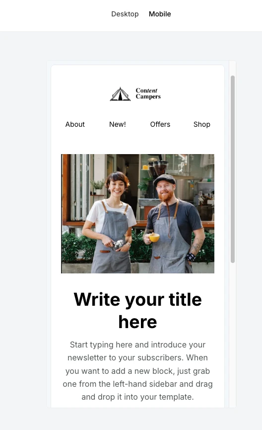 MailerLite newsletter preview for mobile