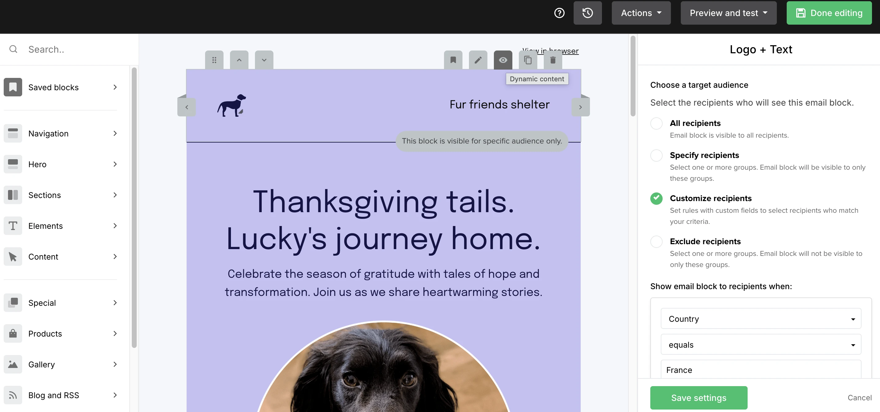 Setting dynamic content on the MailerLite header
