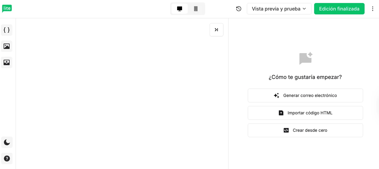 Vista del panel de control del editor de HTML personalizado