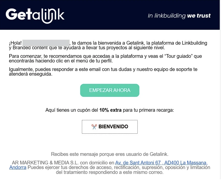 ejemplo de email de bienvenida