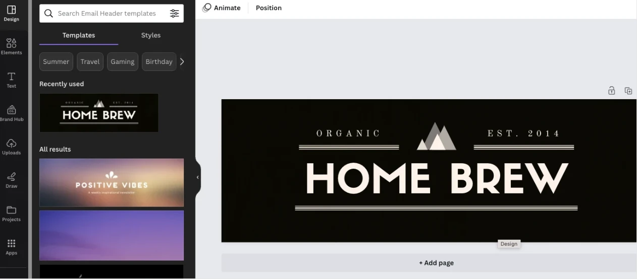 Ejemplo de encabezado de email en Canva