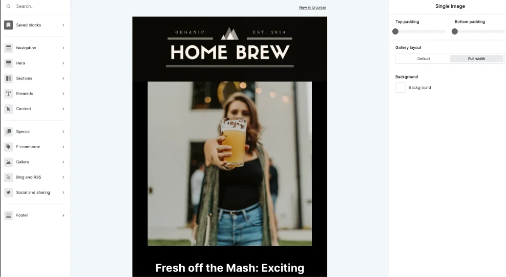 Un encabezado hecho en Canva en un email creado en MailerLite