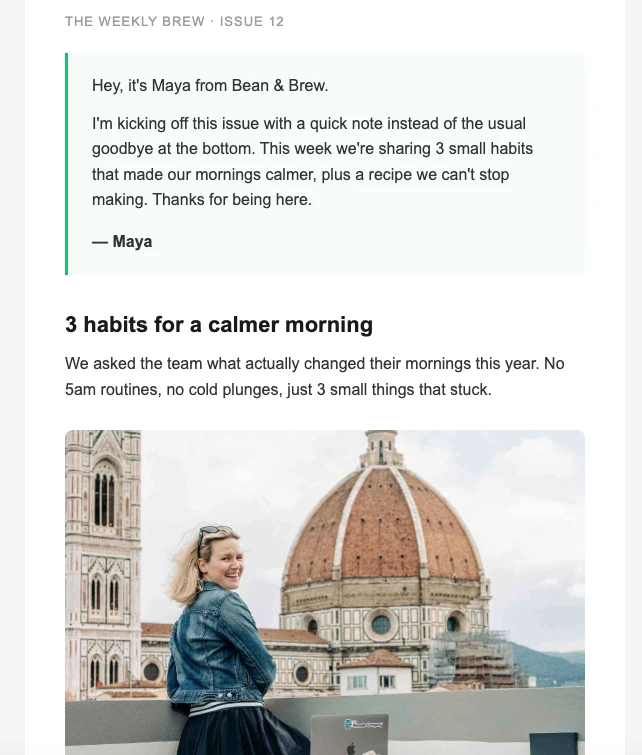 An unusual email sign-off at the beginning of the email