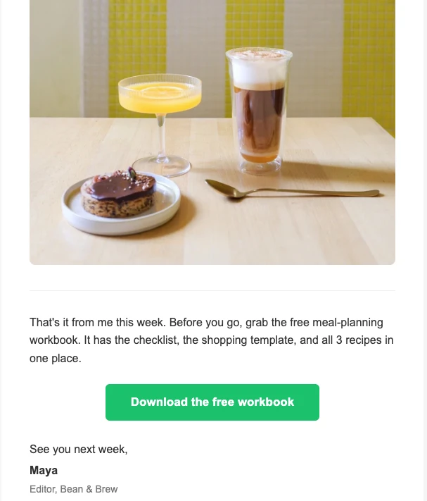 Email sign-off with a downloadable resource as CTA