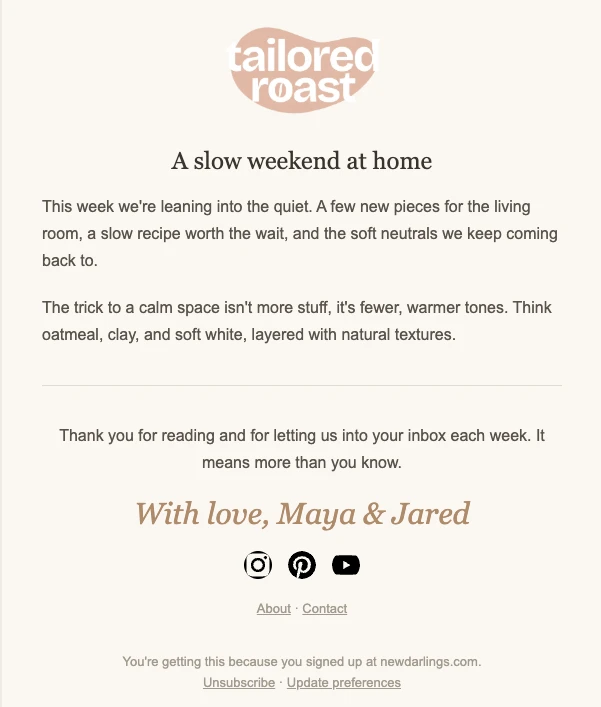 An email sign-off in sync with the brand style and color scheme