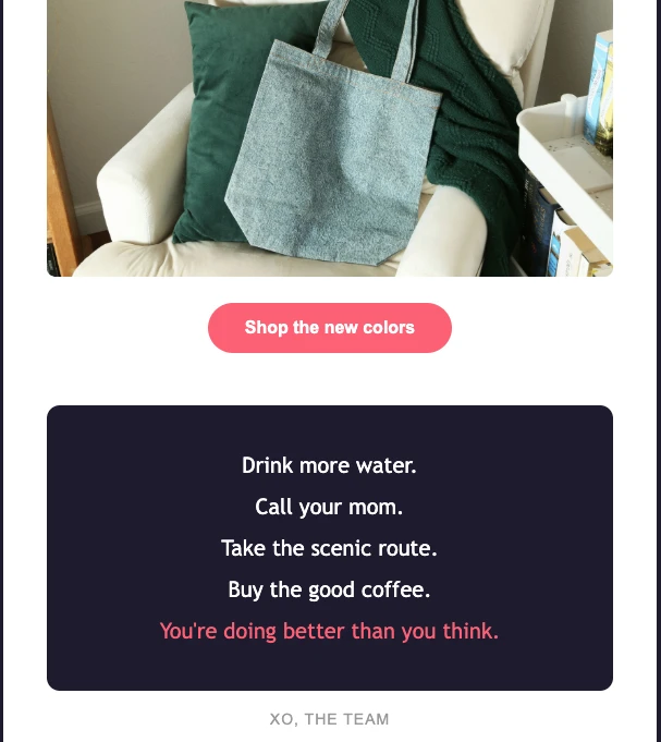 An email sign-off with positive life sayings