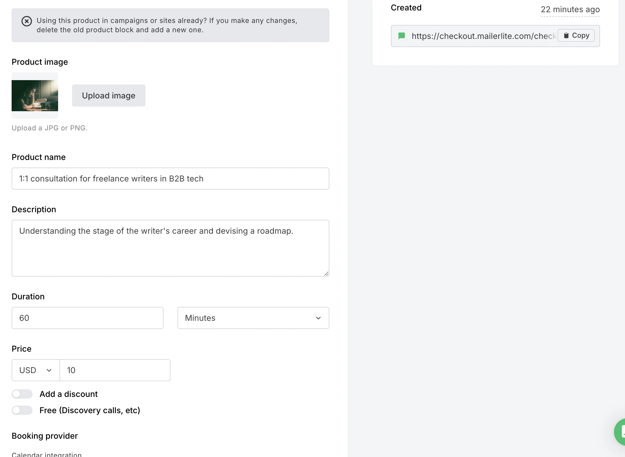 MailerLite Bookings interface
